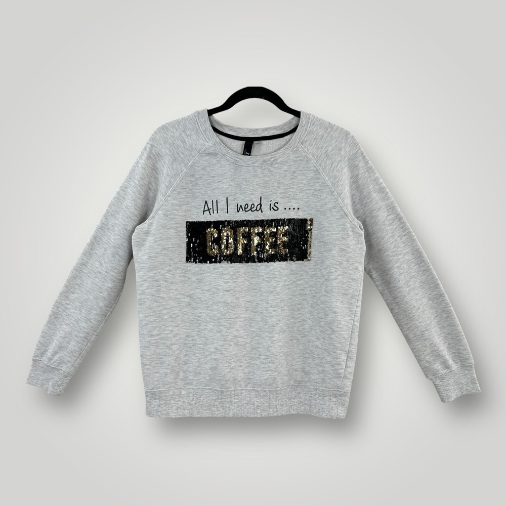 KUT FROM THE KLOTH Sweatshirt Gray Womans XS "All I Need is ... Coffee/Wine"
